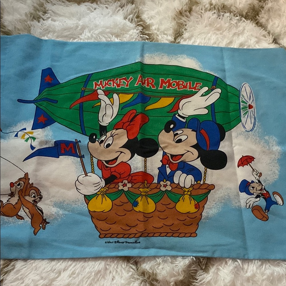 VINTAGE Disney Blue Mickey Mouse Air Balloon PILLOW CASE “MICKEY AIR MOBILE”